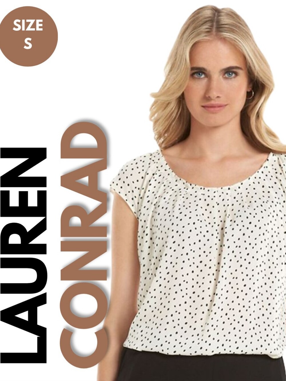 BOGO LC Lauren Conrad Black & White Pleated Polka Dot Blouse Size S